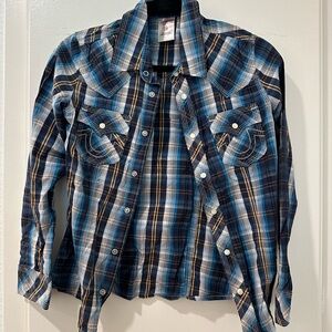 True Religion Blue and Tan Checkered Shirt